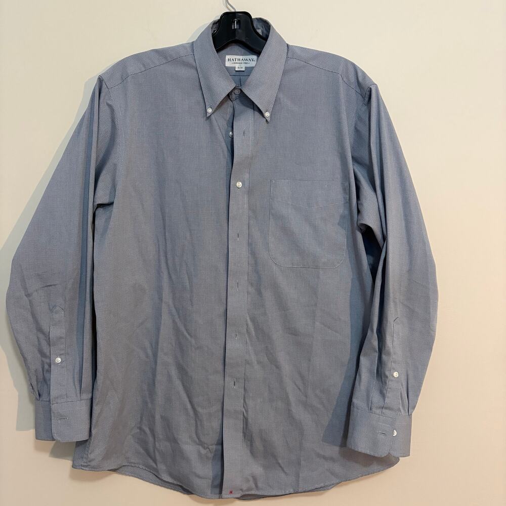 Hathaway Wrinkle Free Blue Micro Check Pinpoint Oxford Dress Shirt